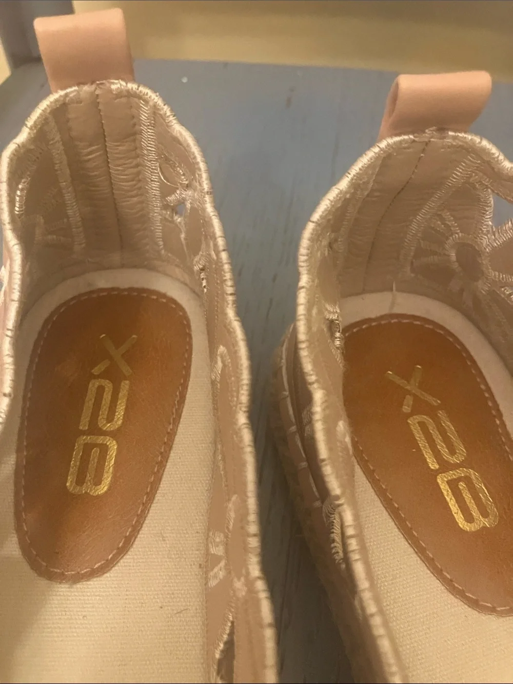 Womens Floral Cutout Espadrilles in Blush Pink
